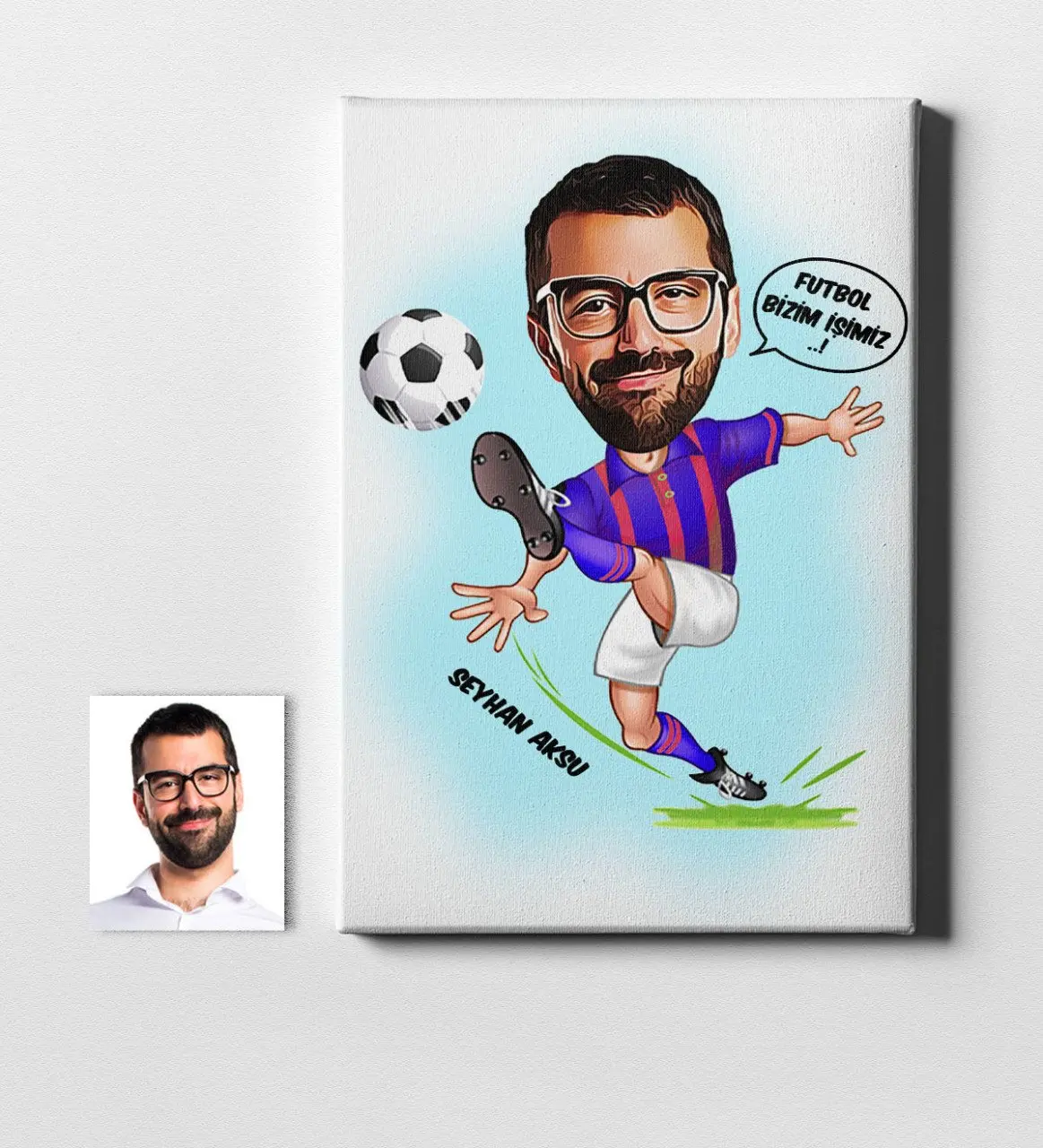 

Personalized Football Player Burgundy Blue Cartoon Canvas Print (50x70 cm.) 1