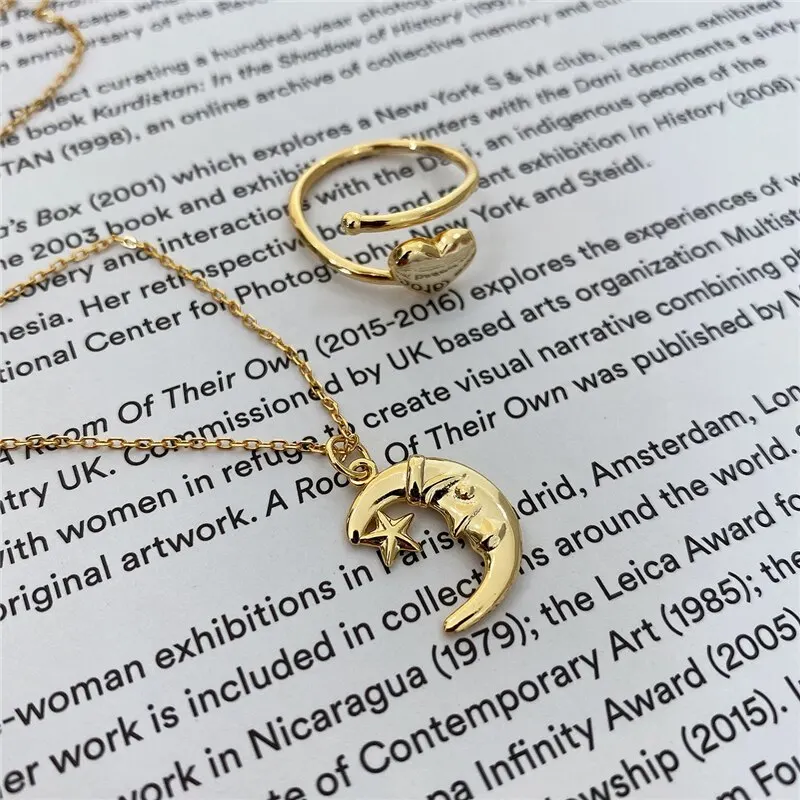 

A00910 Jazaz Real 925 Sterling Silver Funny Moon Star Pendant Chain Necklace for Fashion Women Hip Hop Punk Chic Jewelry Gift