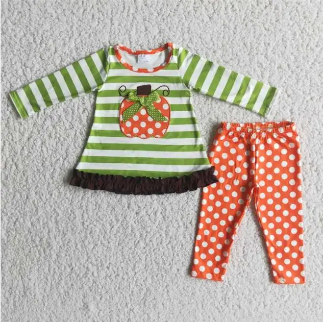 

Toddler girl clothes striped pumpkin long sleeve winter clothing baby milk silk boutique halloween outfit