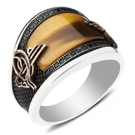 925 пробы Серебряное кольцо с глазами тигра | Украшения и аксессуары