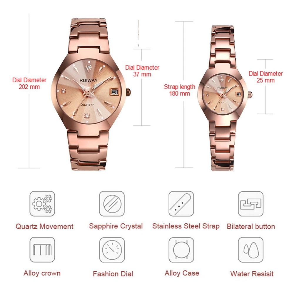 RUIWAY Classic Style Watch Elegant Design Couple Watch Girl Watch Steel Steel Fashion Watches