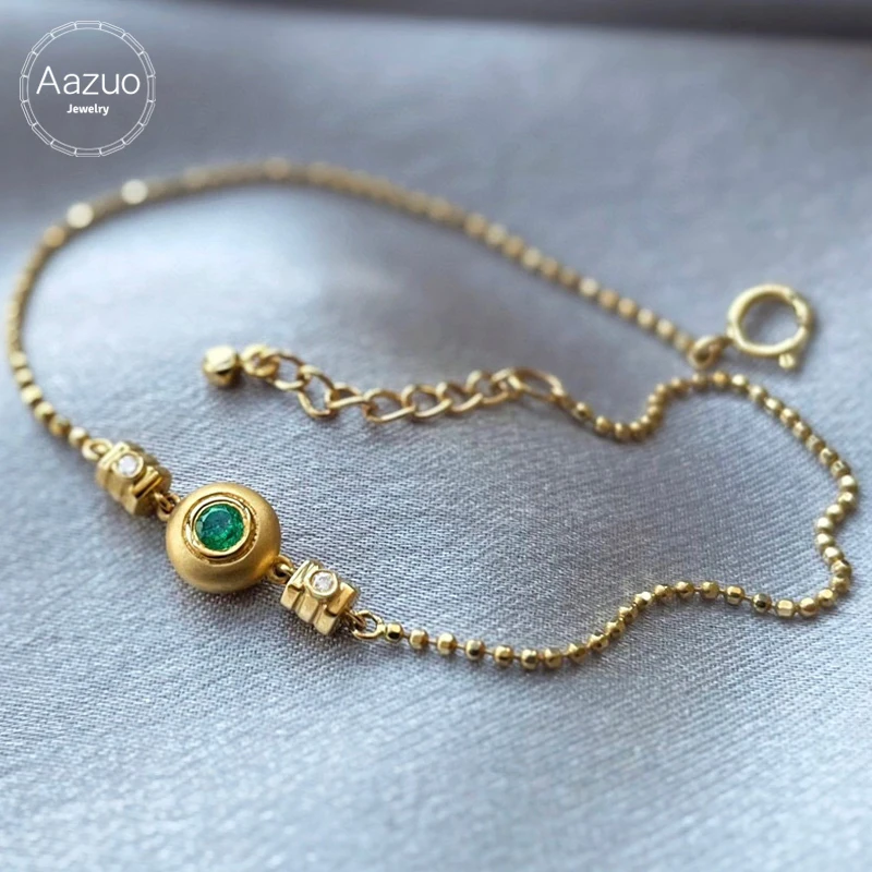 

Aazuo Real 18K Yellow Gold Natrual Emerald Blue Opal Real Diamonds Round Bracelets For Woman Upscale Trendy Engagement Party