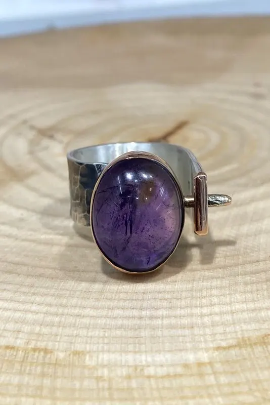 Новый дизайн натуральный аметист камень ручной работы серебряное кольцо|Кольца|