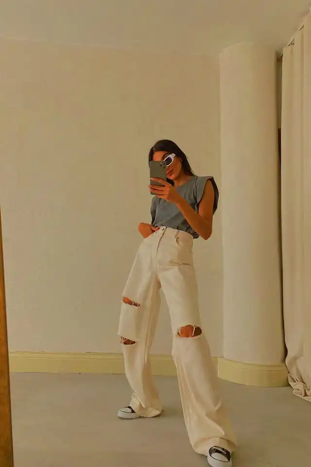 

2021 Summer Women Cool Palazzo Ripped Spanish Wide Leg Jean Jeans