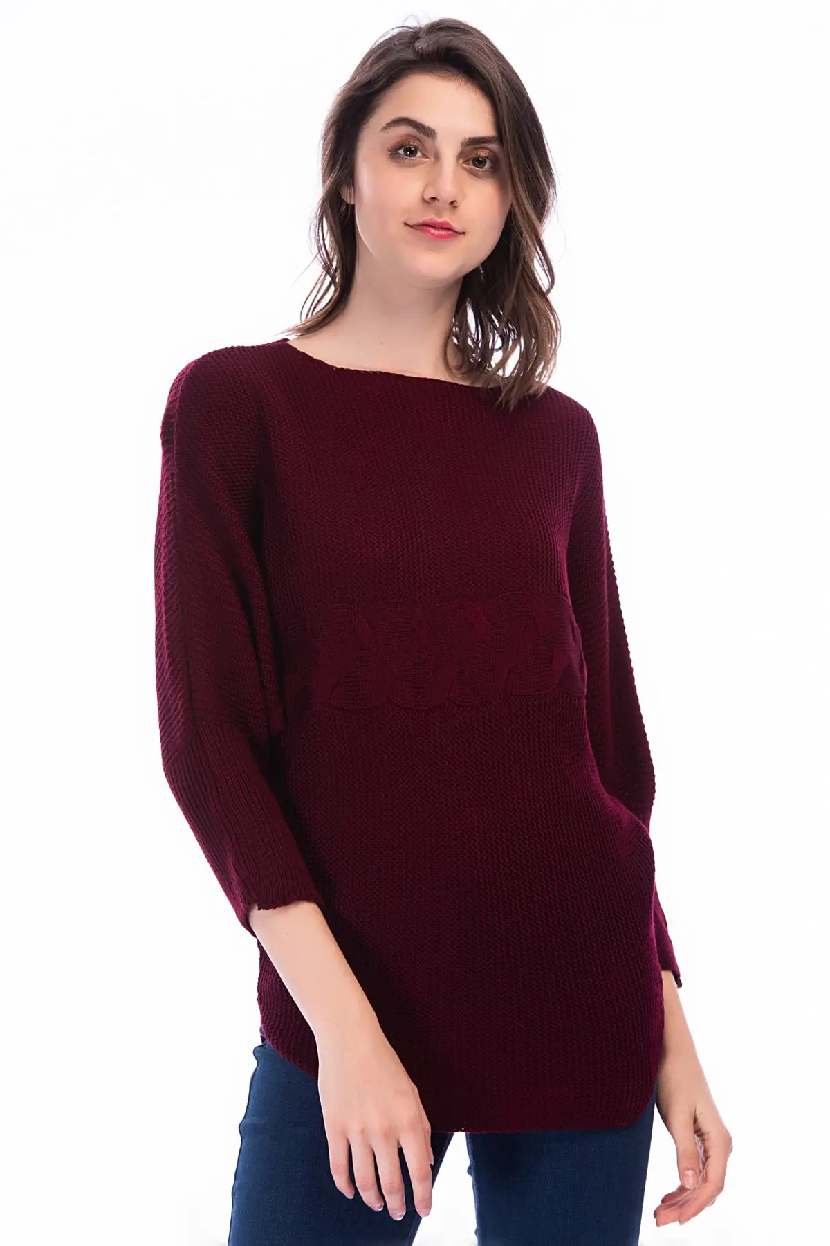 Alesia женская бордовая летучая мышь кол ёню детальная трикотажная блузка NS0058| |