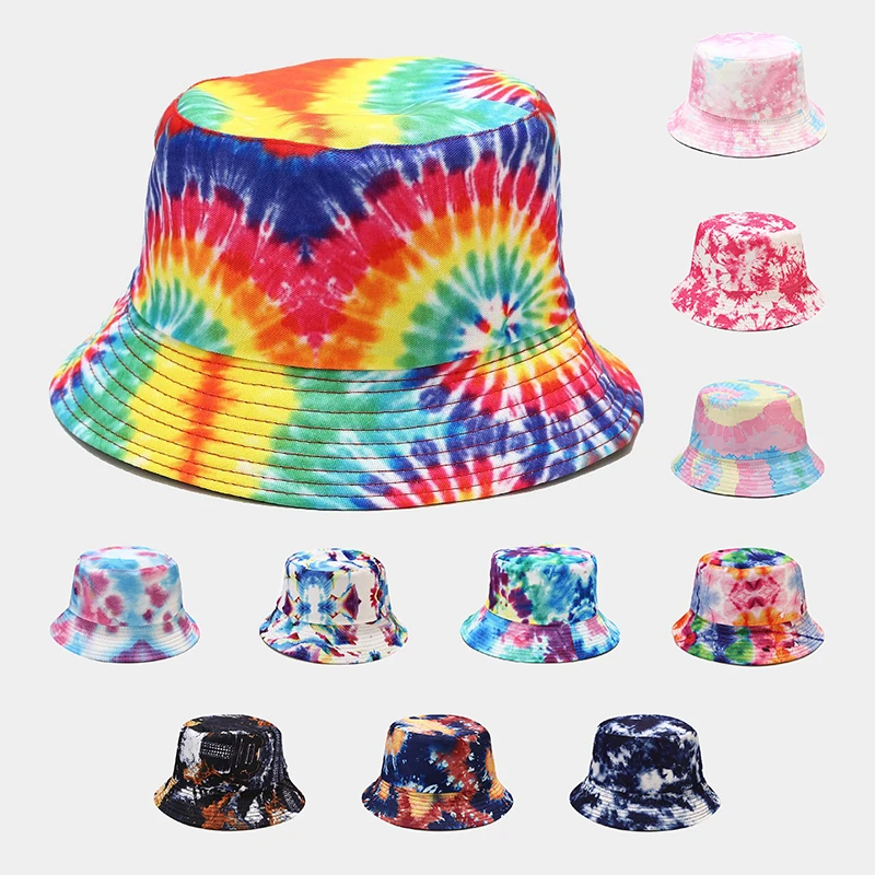 

New Design Hip Hop Summer Man Tie-Dyed Bucket Cap Fisherman Bonnet Female Women's 2021 Fashionable For Woman Sun Hat