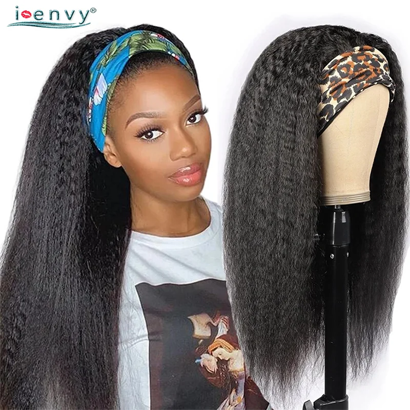 

Kinky Straight Headband Human Hair Wig For Women Brazilian Natural Color Yaki Straight Headband Wig With Scarf Glueless Remy