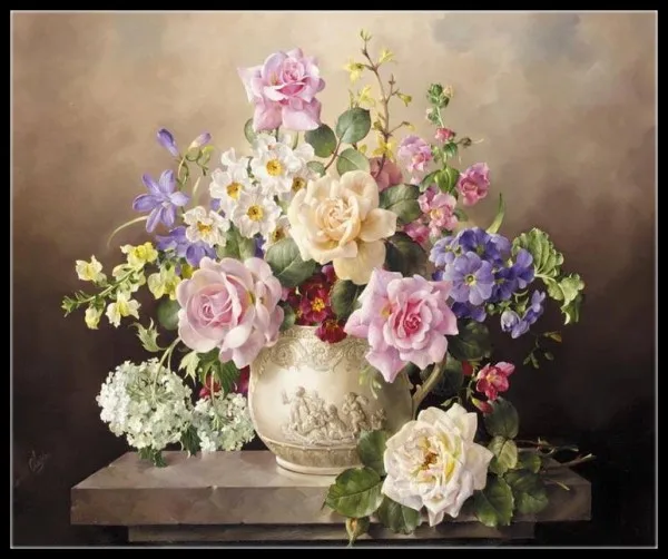 290w x 240h Spring Bouquet Collection- Counted Cross Stitch Kits- DIY Handmade Needlework for Embroidery 14 ct Cross Stitch Sets DMC Color - Color: 290w x 240h