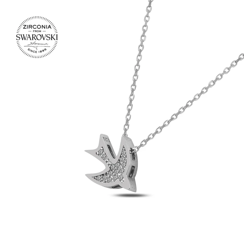 

Silver 925 Sterling Swarovski Zirconia Gemstone Bird Necklace