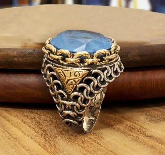 

Sultan Series - Special Desing Silver Ring Rope (Aqua Blue) Ring Fashion Turkish Premium Quality Handmade Jawelery