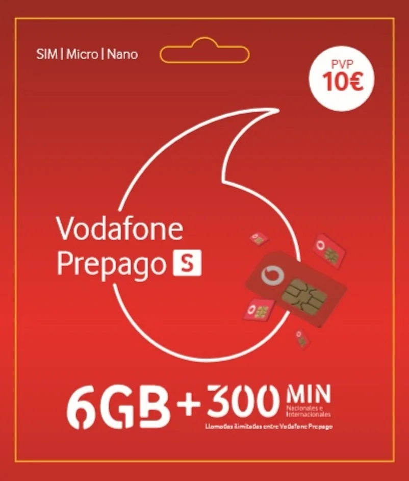 SIM-карта VODAFONE pre ago S 6 ГБ + 300 мин. Международная испанская версия (с прошивкой до 50