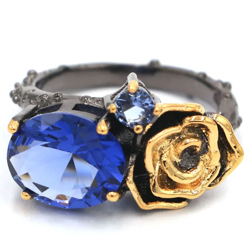 Неоготическая Роза темно-синий топаз иолит Изумрудный турмалин уличная мода