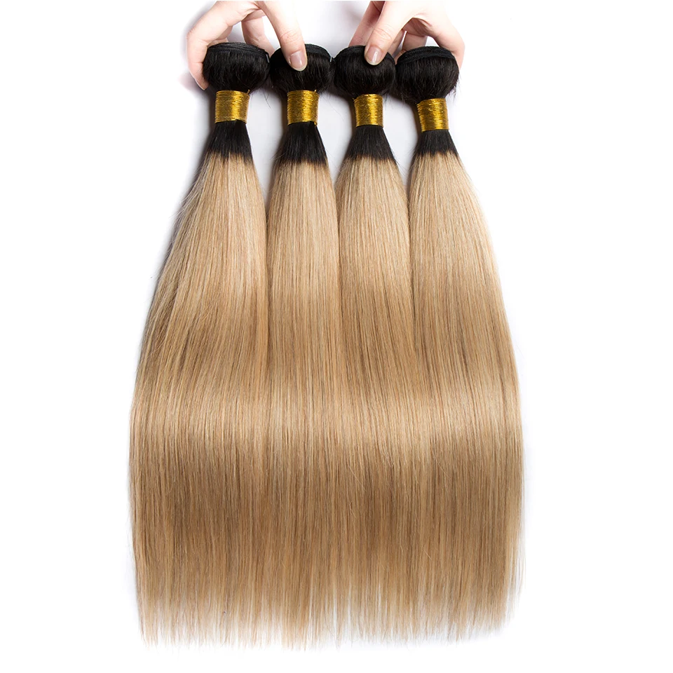 Ombre Blonde Bundles Deal T1b27 Straight Human Hair Brazilian Weave Extension Maxine non-Remy | Шиньоны и парики