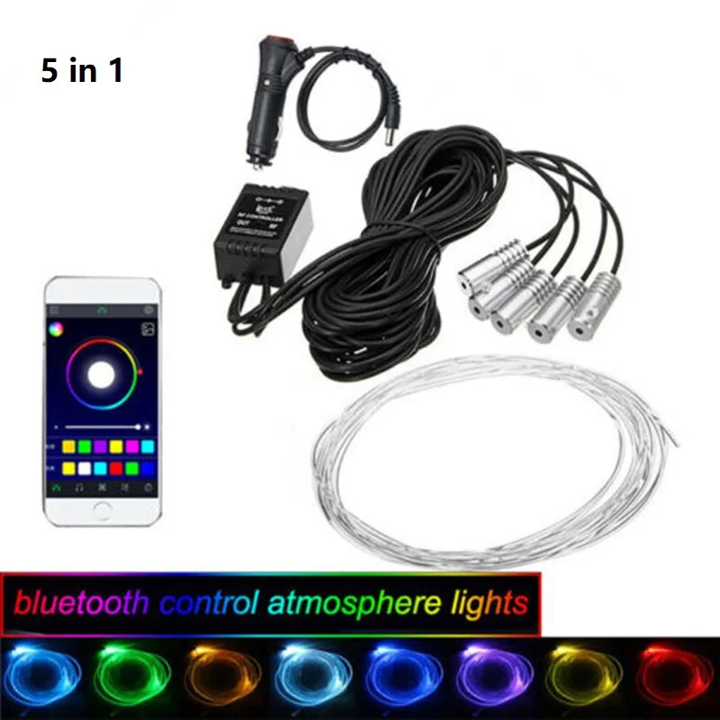 

Светодиодные ленты RGB 5 в 1, лампа с Bluetooth и управлением через приложение для создания атмосферсветильник в салоне автомобиля, музыкальная оп...