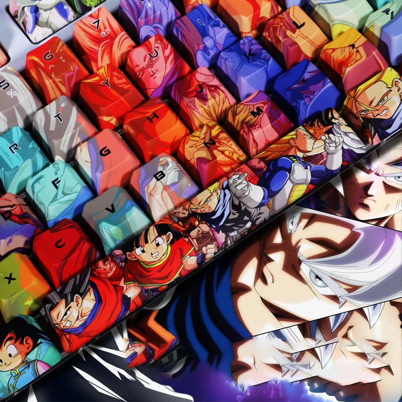 

Механическая клавиатура, индивидуальные аксессуары для клавиатуры, Dragon Ball PBT, материал, сублимация, 108 шт., механическая клавиатура, колпачок...