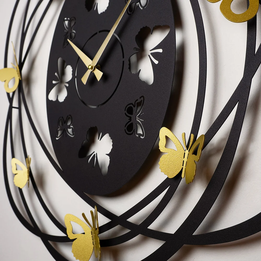 

Metal Wall Art Butterfly and Clock Modern Stylish Ornament 3D Different New Model Durable Design Living Room Decoration Indoor