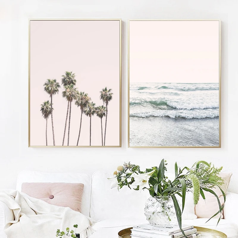 Пастельные пляжные пейзажи плакаты и принты декор в стиле бохо пальма Настенная