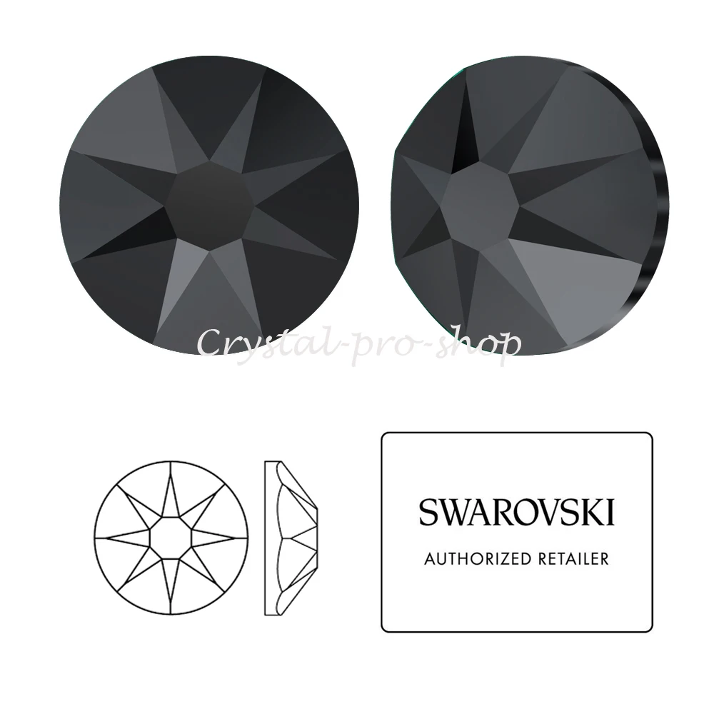 Swarovski Elements Black(280)(без горячей фиксации/горячей фиксации) железо вкл(ss3-ss34)(1 мм-7 мм) Стразы с плоским основанием