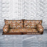 Arabic Majlis Sofa Floor Seating Set Traditional Design Lounge Ottoman Couch Rug Jalsa Red Pillow Cushion Mesopotamian Corner