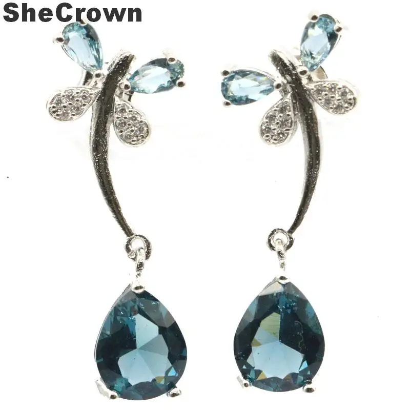 32x12 мм Красивые серебряные серьги в европейском стиле с голубым топазом Лондона |