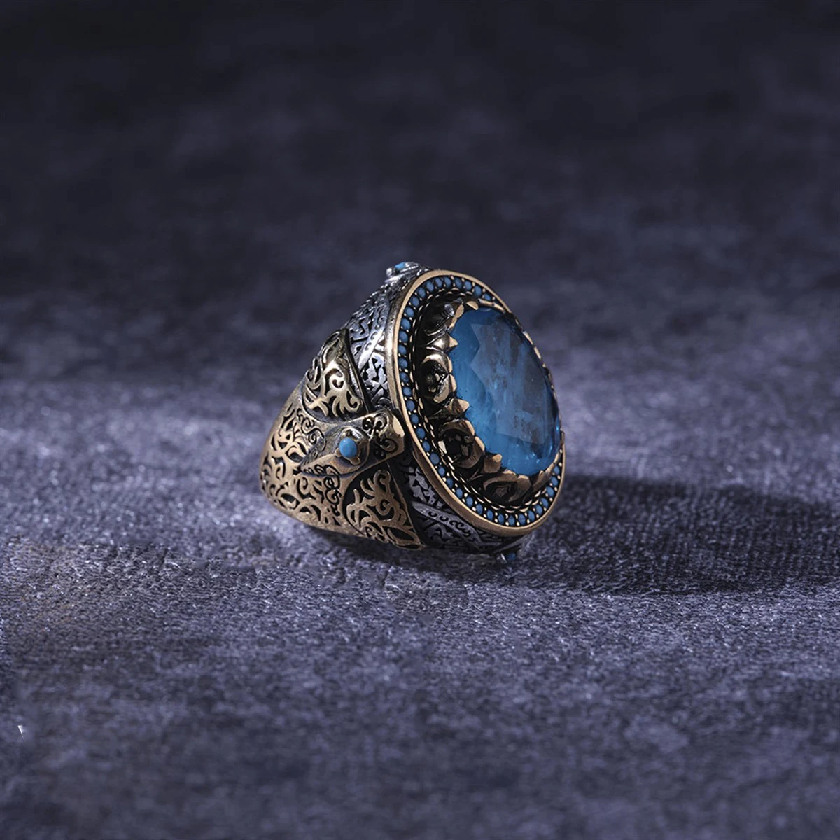 

Turquoise 925 Sterling Silver Engraved Special Craftmanship Traditional Handmade Turkish Signet Ring Jewelry Gift for Women Men