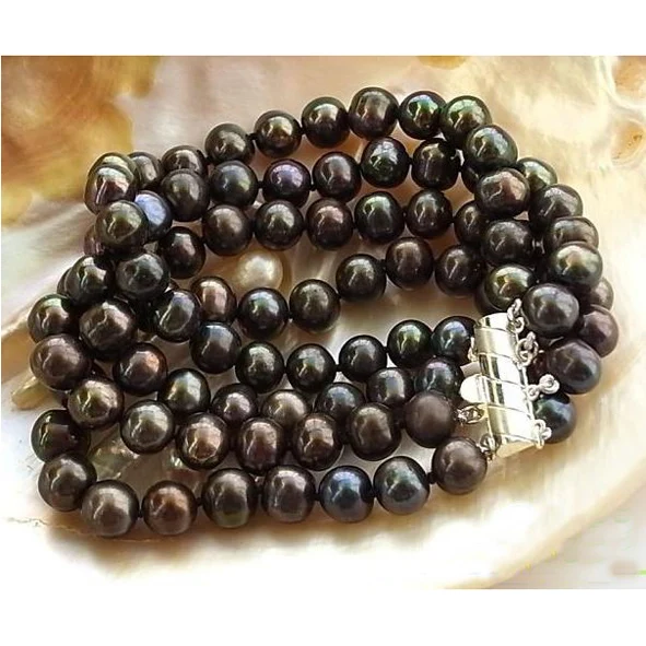 

Hot Sale Unique Design AA Excellent 4Rows 8'' 9mm Black Round Freshwater Cultured Pearl Bracelet Handwork Charming Women Gift