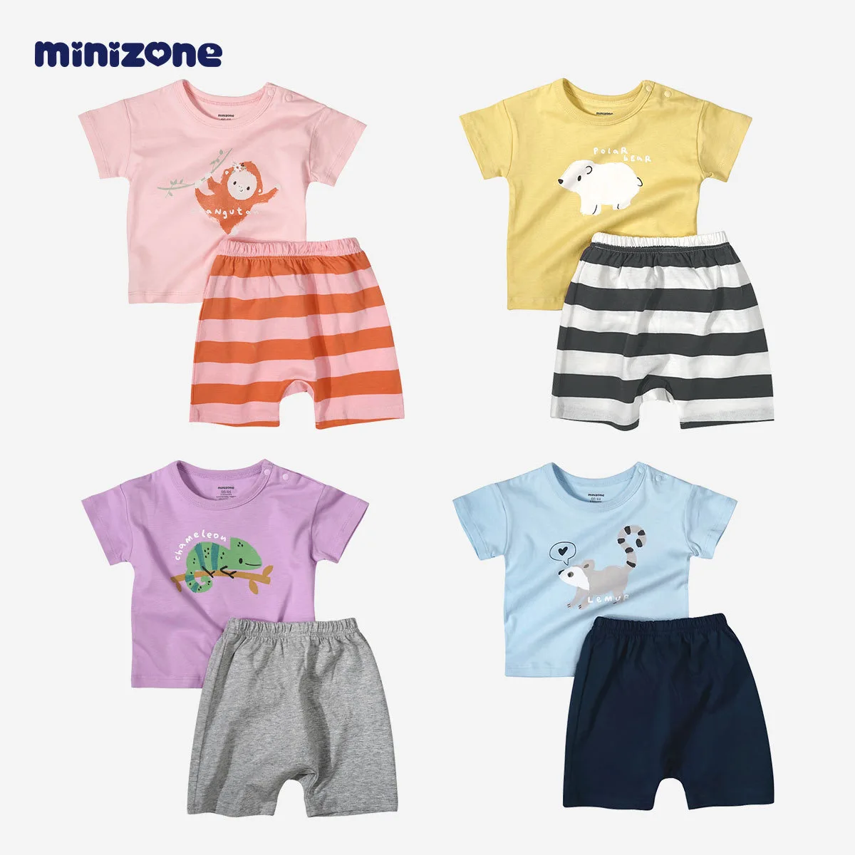

MINIZONE 2 peaces set short and tshirt for boys and girls cotton cute print