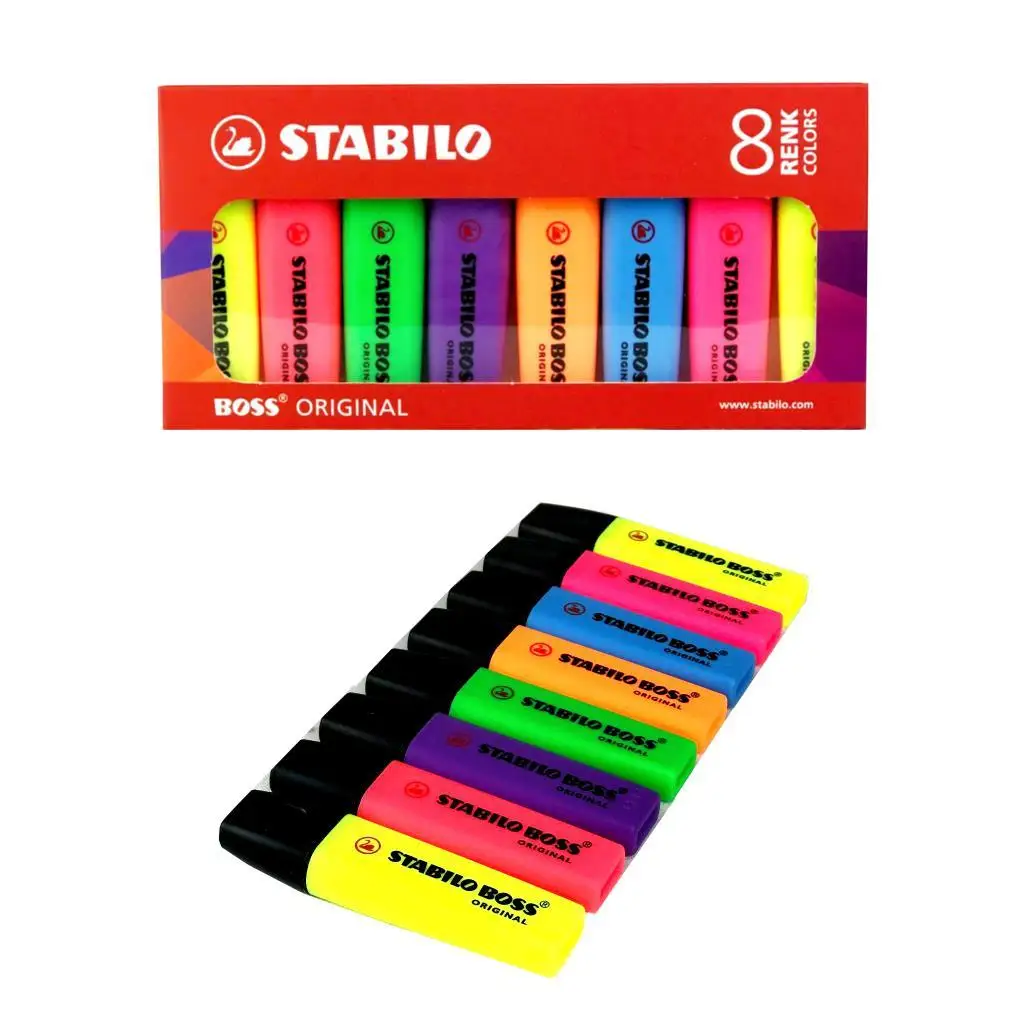 Фирменный набор хайлайтеров Stabilo Boss 8 цветов флуоресцентный и