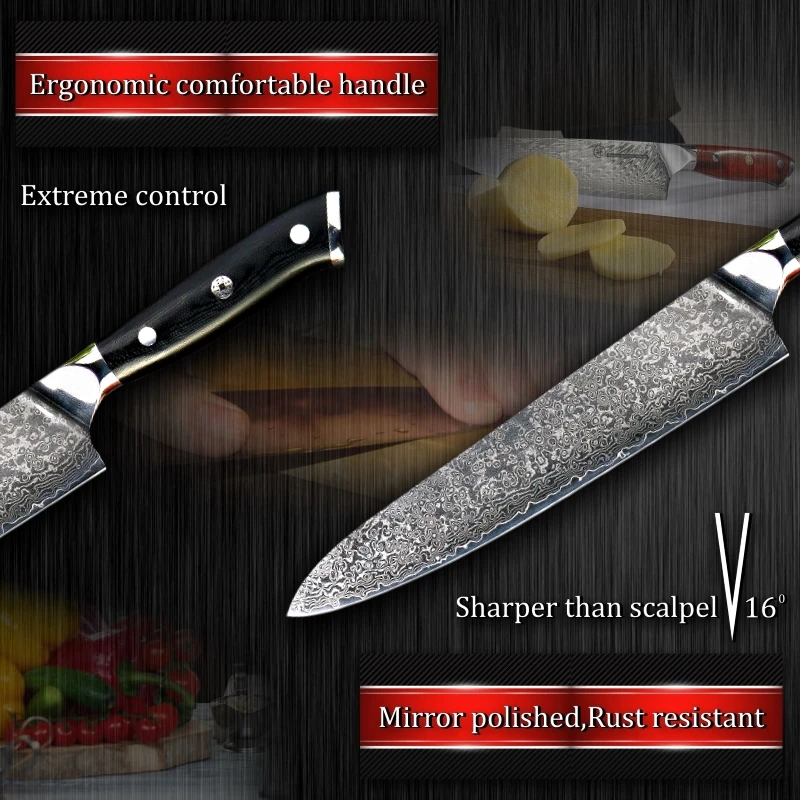 GRANDSHARP 9,5 дюймов дамасский нож шеф-повара 67 слоев из VG-10 стали японский дамасский кухонный нож японские инструменты для нарезки пищи Новые