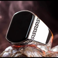 plain 925 sterling silver ring vintage original with black stone natural onyx for mens handmade turkish jewelry