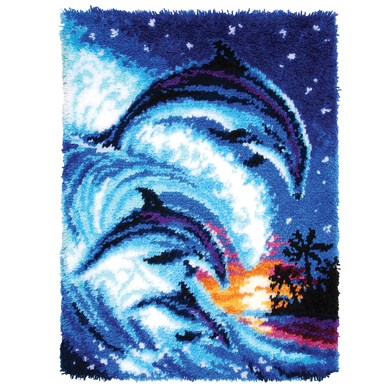 

Latch Hook Rug Dolphins in the Tropics Wall Tapestry DIY Carpet Rug Pre-Printed Canvas with Non-Skid Backing Floor Mat 60x80cm