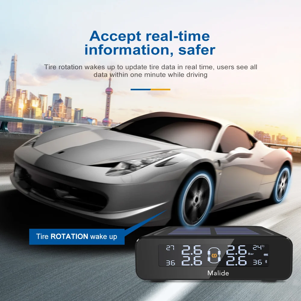 

New Tire Pressure Alarm Car Mobile APP 4PCS Sensor TPMS High Quality 6.4Bar Tire Pressure Monitoring System
