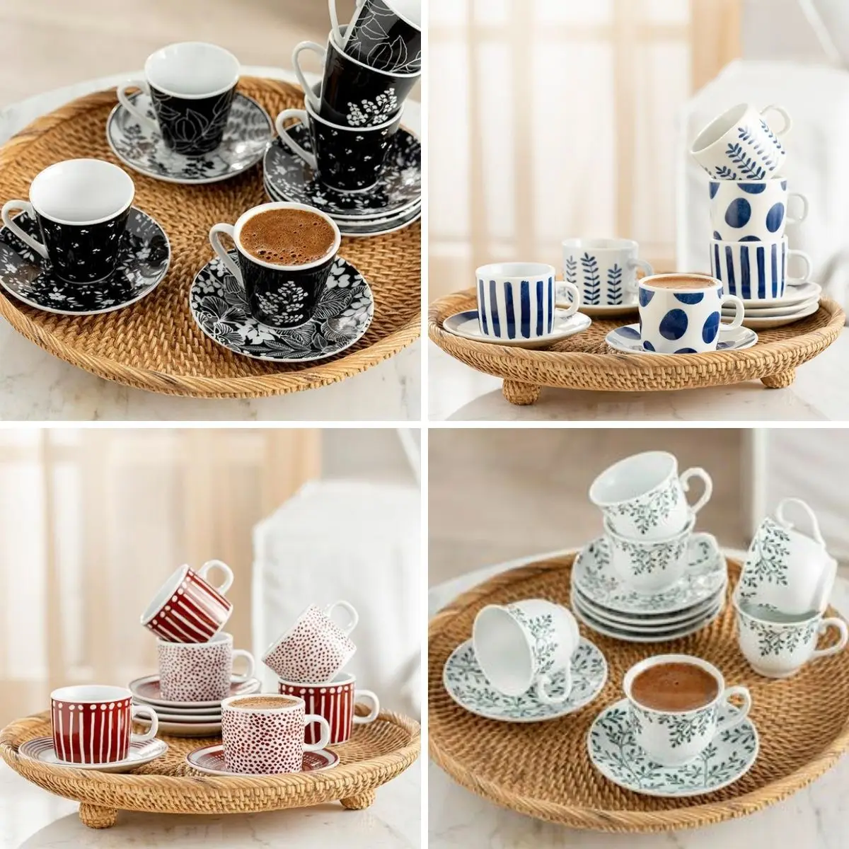 

Coffee Cup Set for 12 Person Porcelain Espresso Turkish Coffee Stylish Cups and Saucers Ceramic Creative Mugs European Luxury
