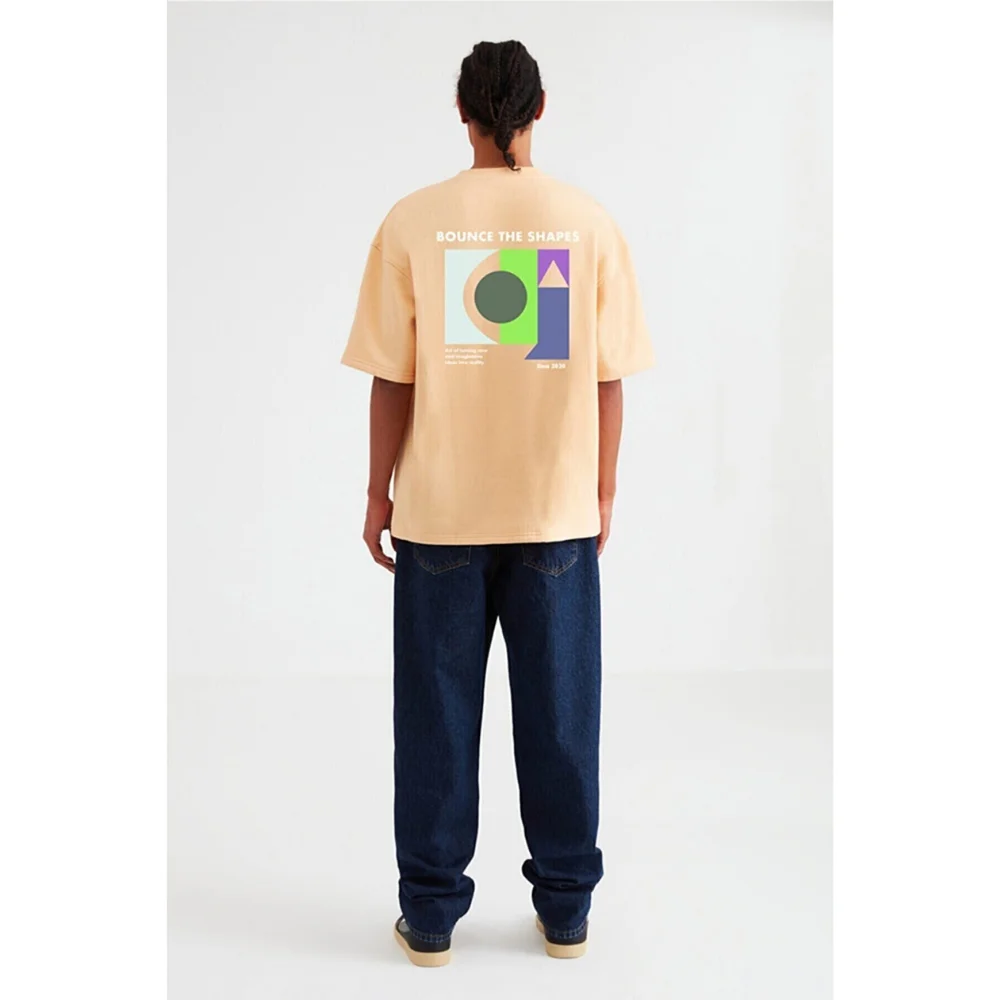 

Millennial Men's Grey-Salmon Printed Crew Neck Oversize T-shirt Trend Fashion Fast Delivery Printed Tshirt Special Design Tshirt