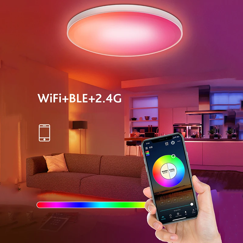 

WiFi умная Светодиодная потолочная лампа с регулируемой яркостью RGB светодиодный потолочный светильник Декор для гостиной 110 В 220 В светильни...