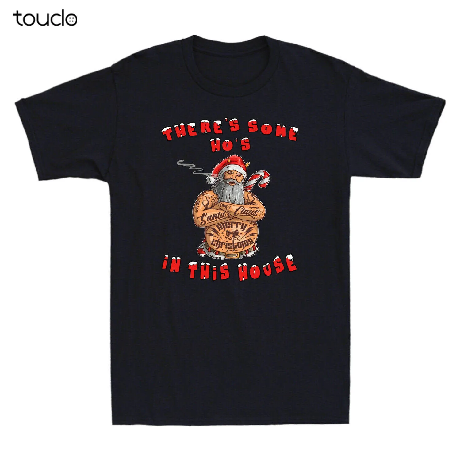 

There's Some Hos In This House Funny Christmas Tattoos Santa Claus Men's T-Shirt