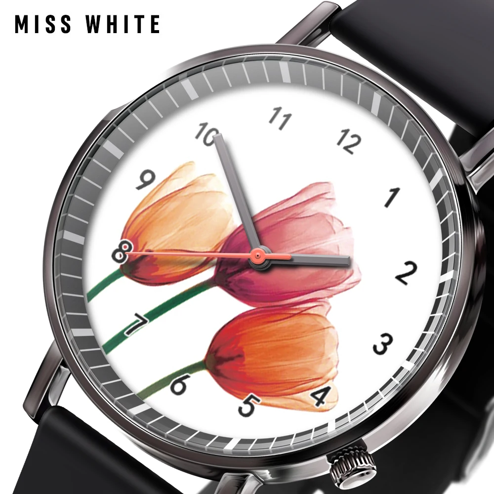 Часы наручные мужские круглые модные креативные прозрачные с цветами Кварцевые