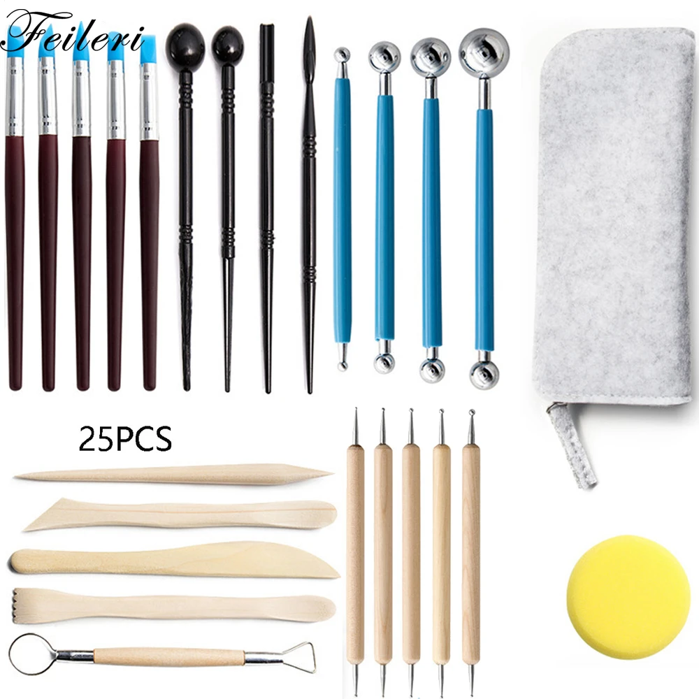 

25pcs Polymer Clay Sculpting Tools Kit Sculpt Smoothing Wax Carving Pottery for Ceramic Shapers Modeling Carved DIY Clay Tools