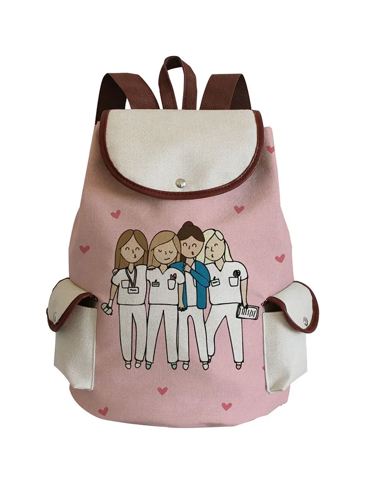 

Nurse Print Backpack Women Linen Backpack Red Love Drawstring Backpacks Cartoon Teenage Large Capacity School Bag Custom Pattern