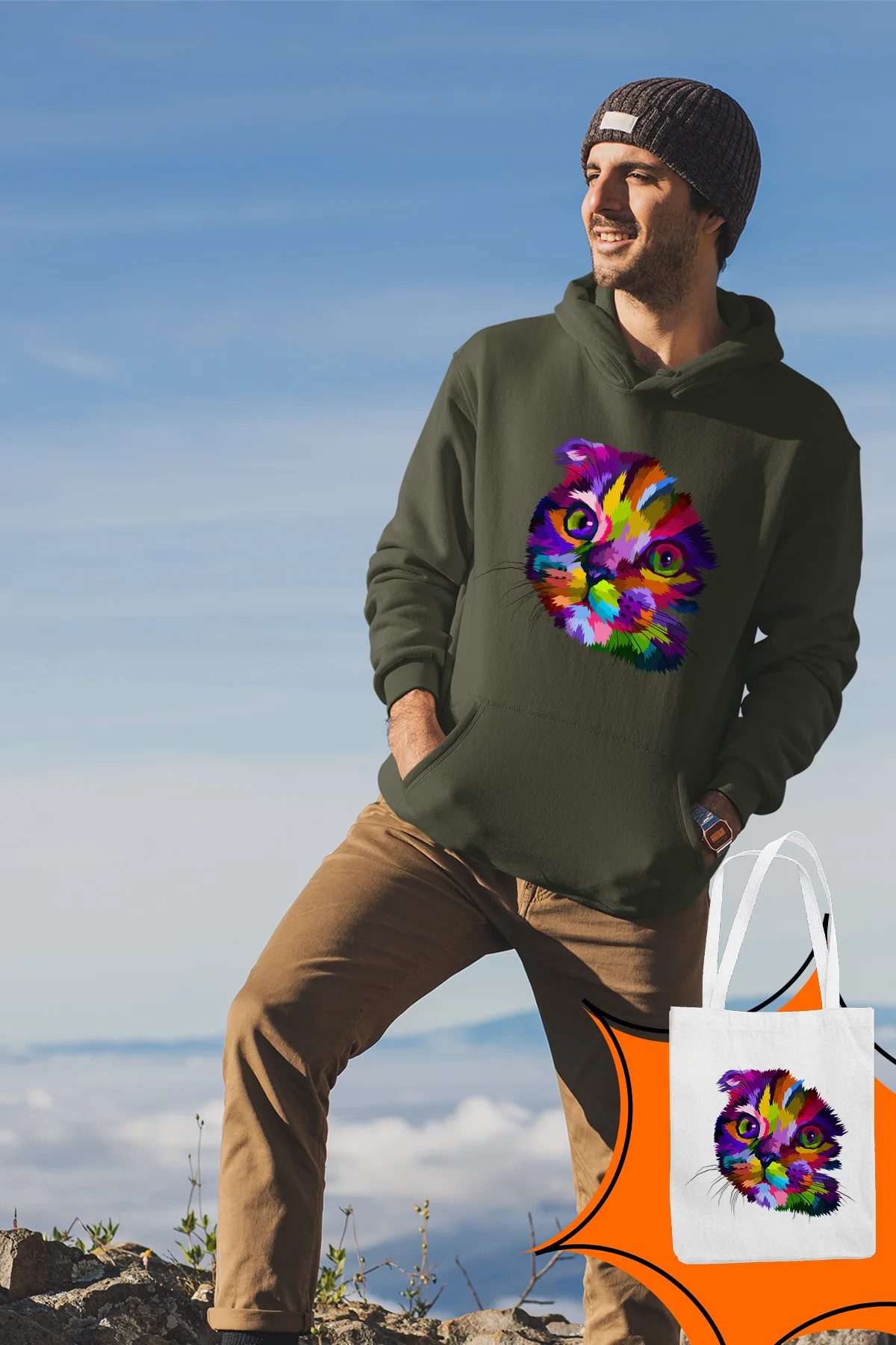 Мужская толстовка с капюшоном Angemiel Wear Kitty Green|Мужские толстовки и свитшоты| |