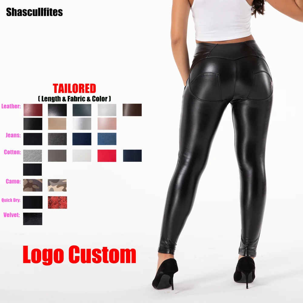 Shascullfites Melody Tailored Pants Women Logo Custom Black High Waist Leather Leggings Booty Lift Leggings Tall Women Pants