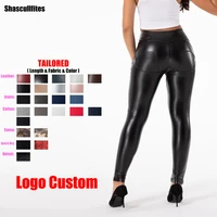 shascullfites melody tailored pants women logo custom black high waist leather leggings booty lift leggings tall women pants