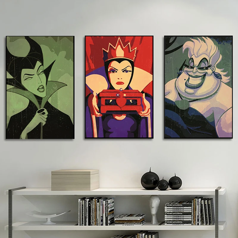 

Walt Disney Villains Maleficent Evil Queen Ursula Poster Prints Cartoon Movie Bad Characters Canvas Painting Wall Art Home Decor