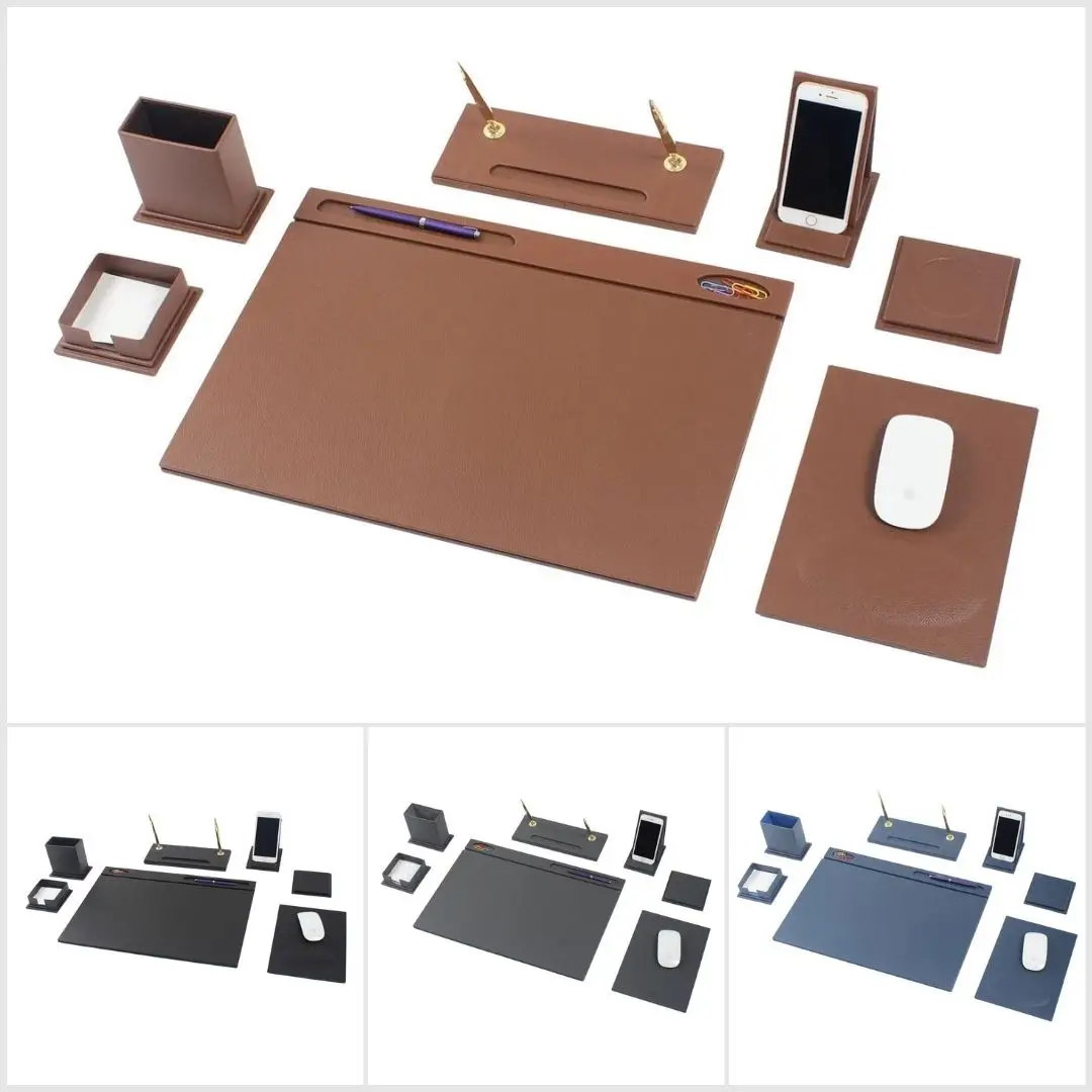 Leather 8 Pieces Desk Set Desk Organizer Office Accessories Desk Accessories Office Supplies Office Organizer Desk Pad Mouse Pad