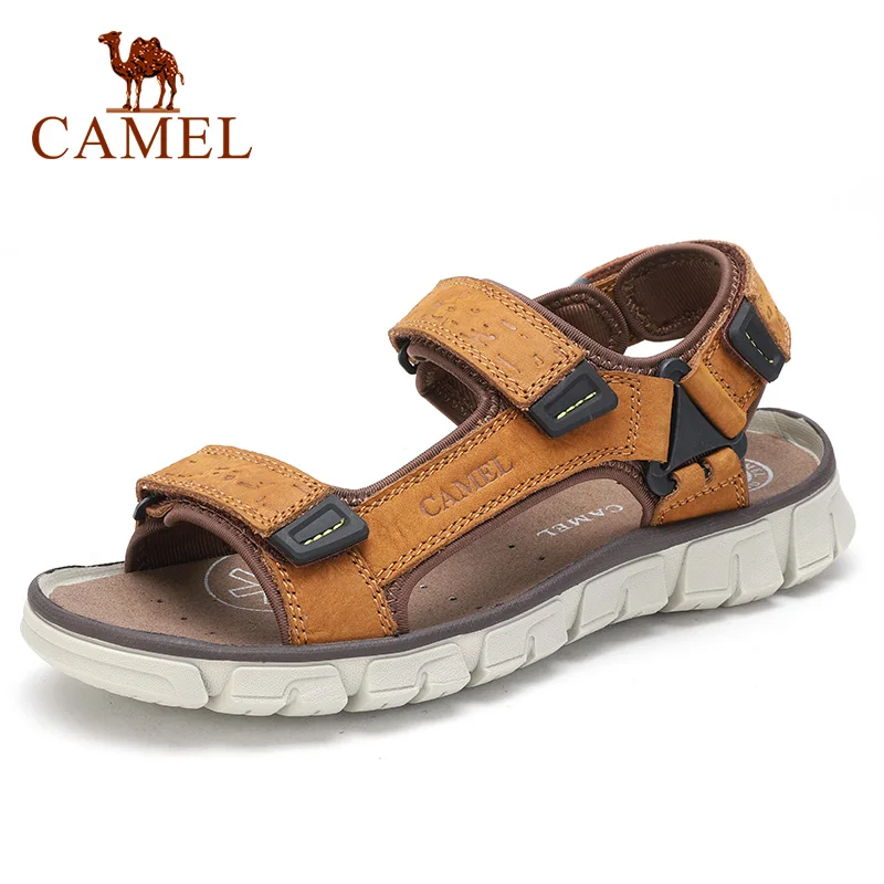 CAMEL/Новинка; модные летние мужские сандалии; пляжная обувь; уличные сандалии; легкая мужская обувь из натуральной кожи с нескользящей подошвой на липучке