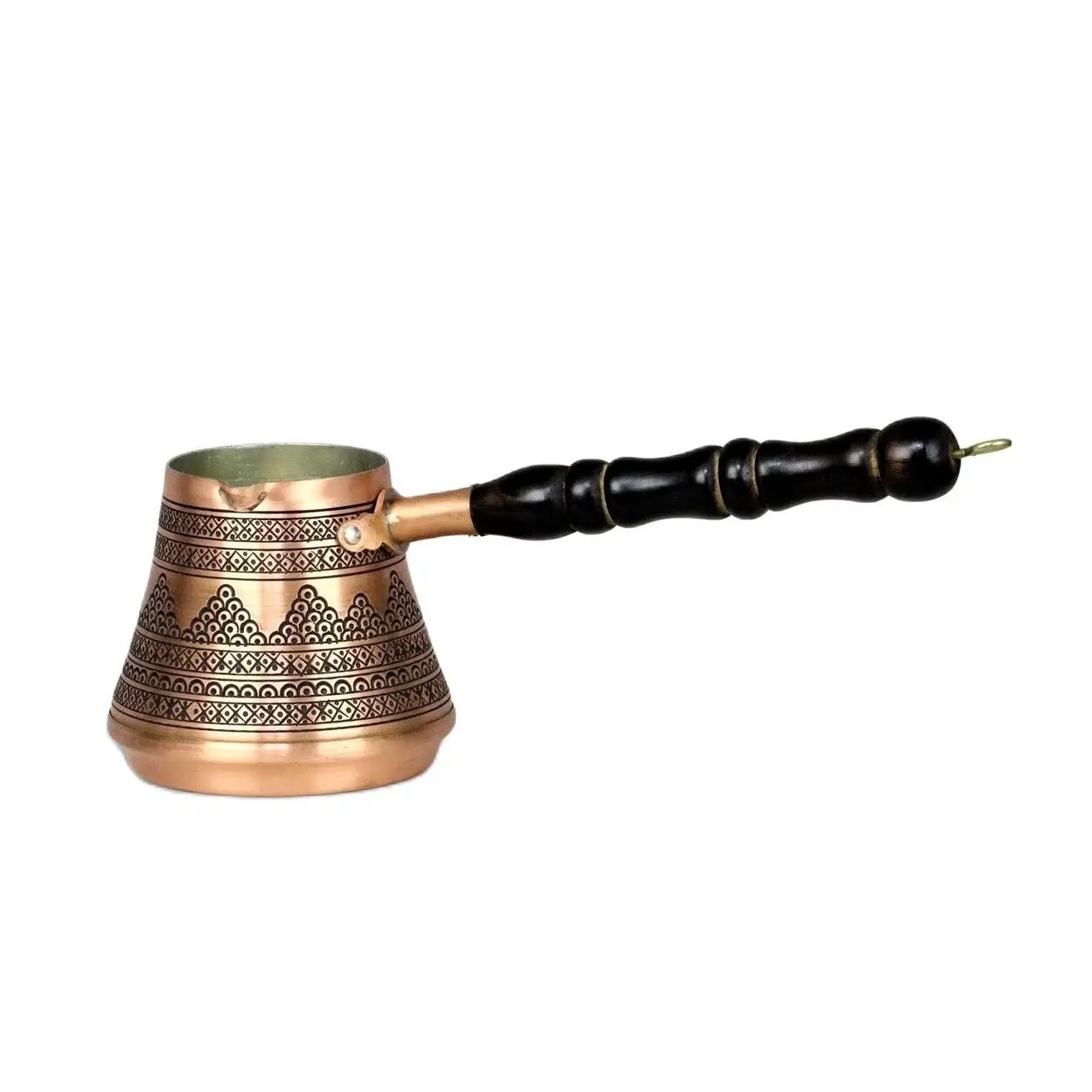 

Sonay Copper Art Wood Handle Plum Copper Coffee Pot 3 Fincanlık Completely Stapler Handwork Production Inner Part With Pewter Finish