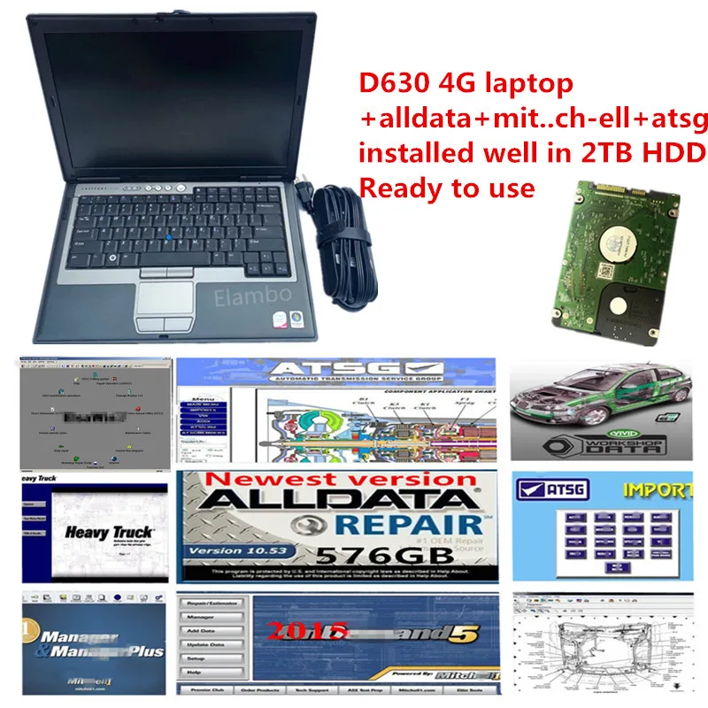 2021 высококачественные схемы всех данных, программное обеспечение для ремонта автомобиля Alldata Mit .. ell ATSG в 2 ТБ HDD, установленном на ноутбуке D630 4g
