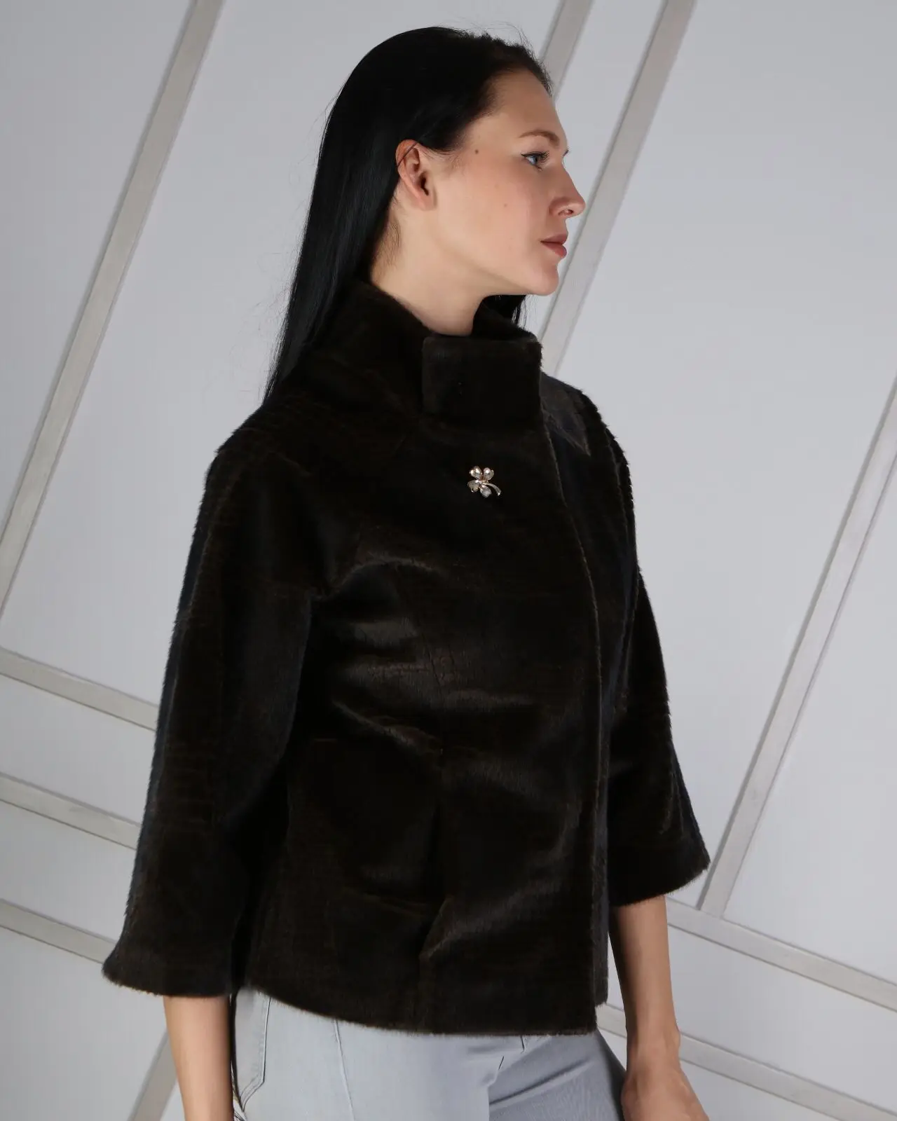 Winter Women  Fur Jacket Half Sleeve Plush Coats Double Pocket Snap Closure Astragan Pattern Evening Clothing 2021 Turkey Style