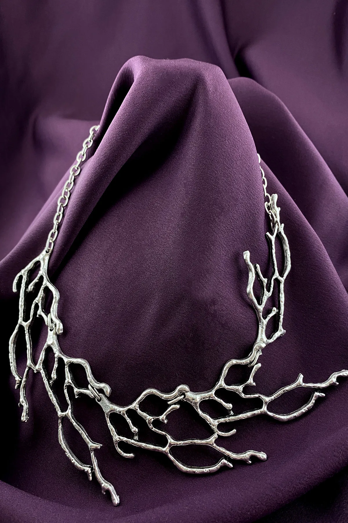 

Tree Branch Matte Silver Plated Necklace 60cm