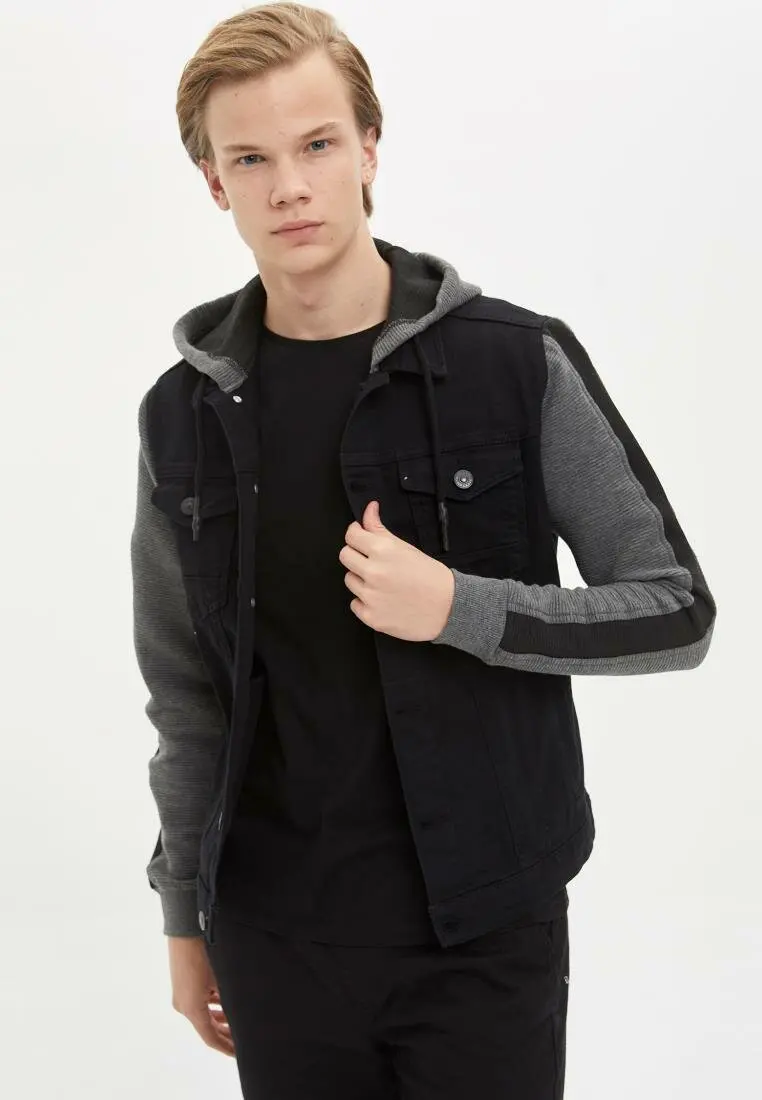 DeFacto Мужская Весенняя повседневная куртка мужские черные пальто с капюшоном